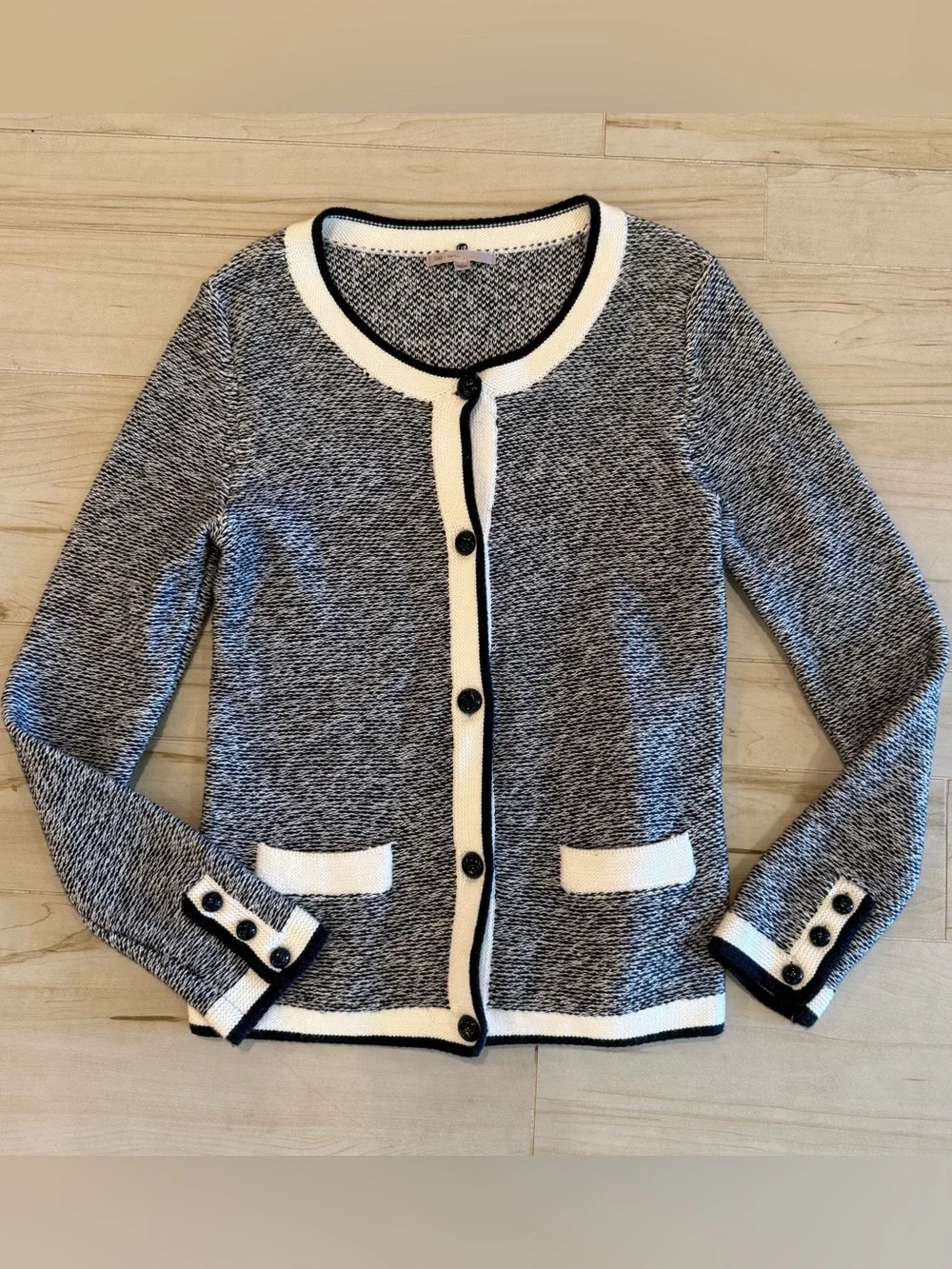 Quiet Luxury Contrast Trim Cardigan French Chic Old Money Sweater S